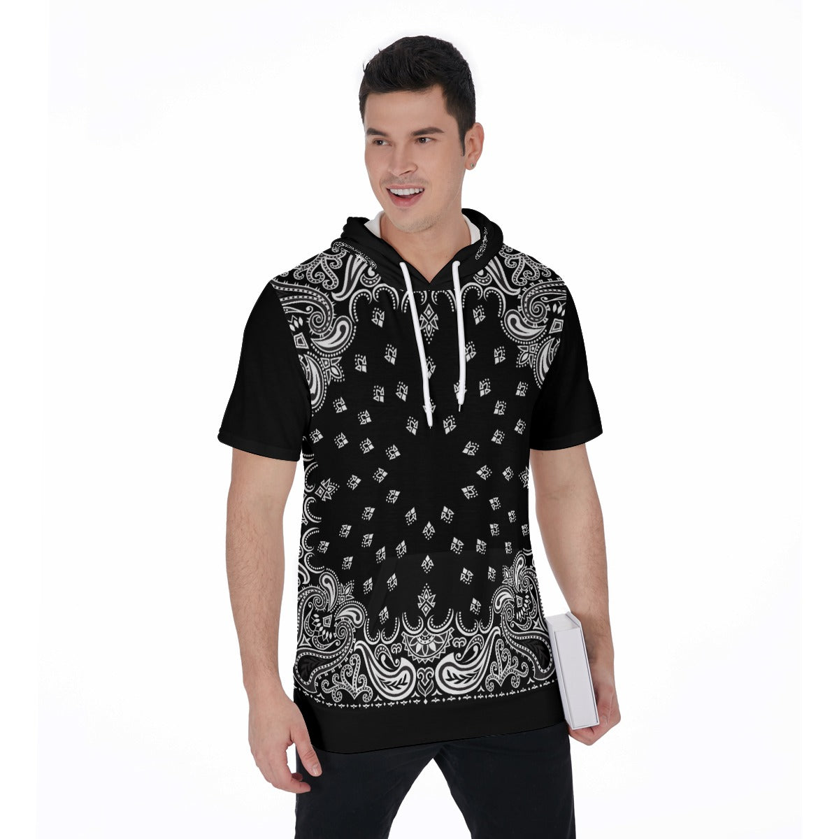 HRMI Black Bandana Short Sleeve Hoodie T-Shirt