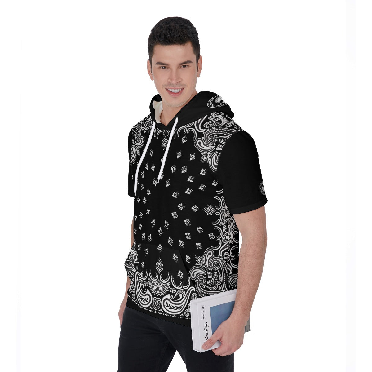 HRMI Black Bandana Short Sleeve Hoodie T-Shirt