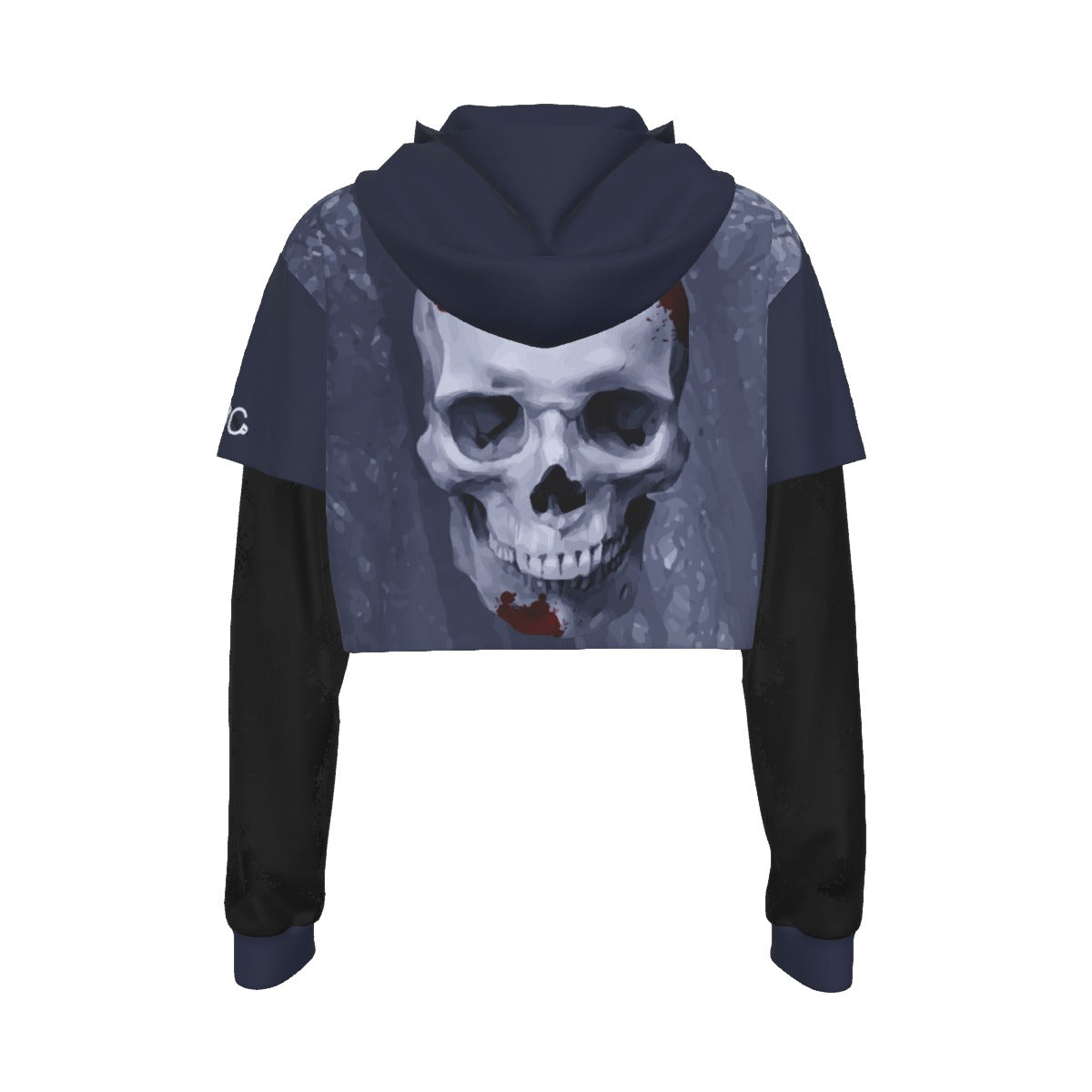 DOC Grey Skull Women's Fake Two-piece Mesh Sleeve Cropped Hoodie