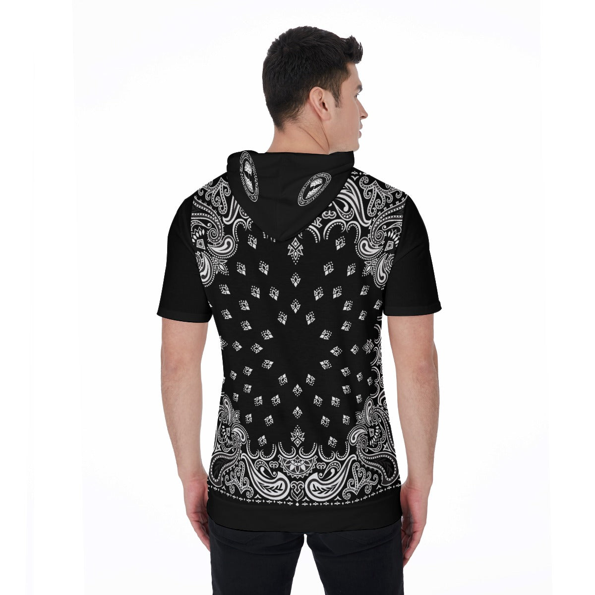 HRMI Black Bandana Short Sleeve Hoodie T-Shirt