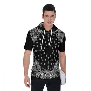 HRMI Black Bandana Short Sleeve Hoodie T-Shirt