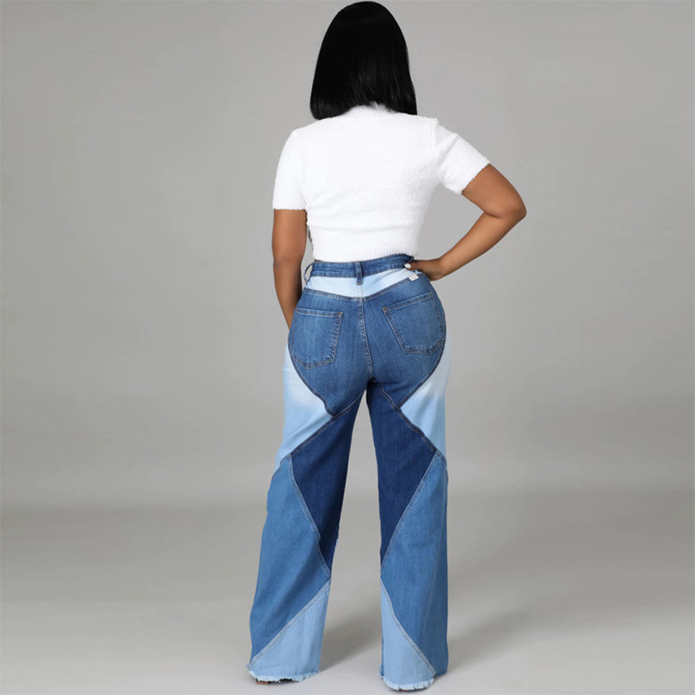 Women's Jeans Crossed Colour Denim Pants High Waist Tight Hip Style