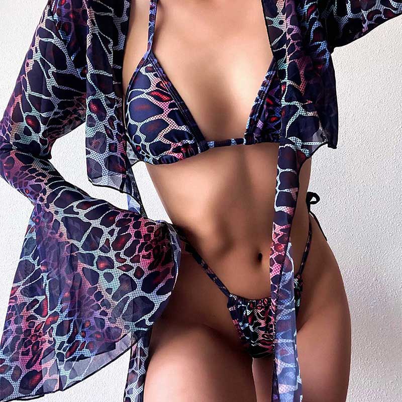 Women's Dark Leopard Bikini & Smock Set Splitting Bathing Suit