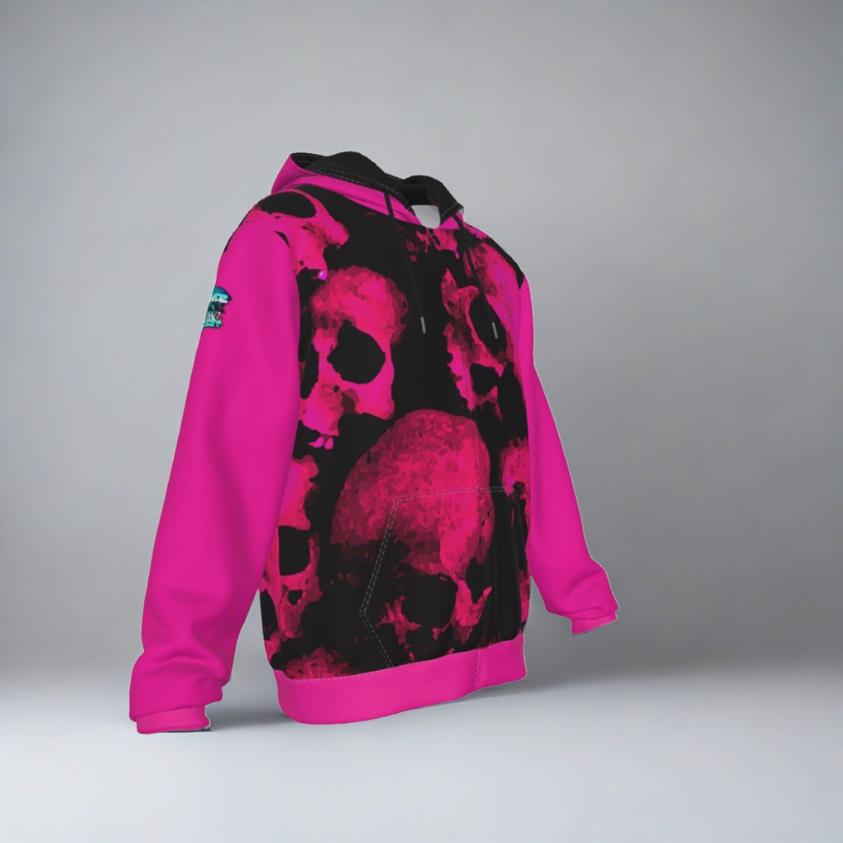 Pink Skulls Zip Up Hoodie With Pocket