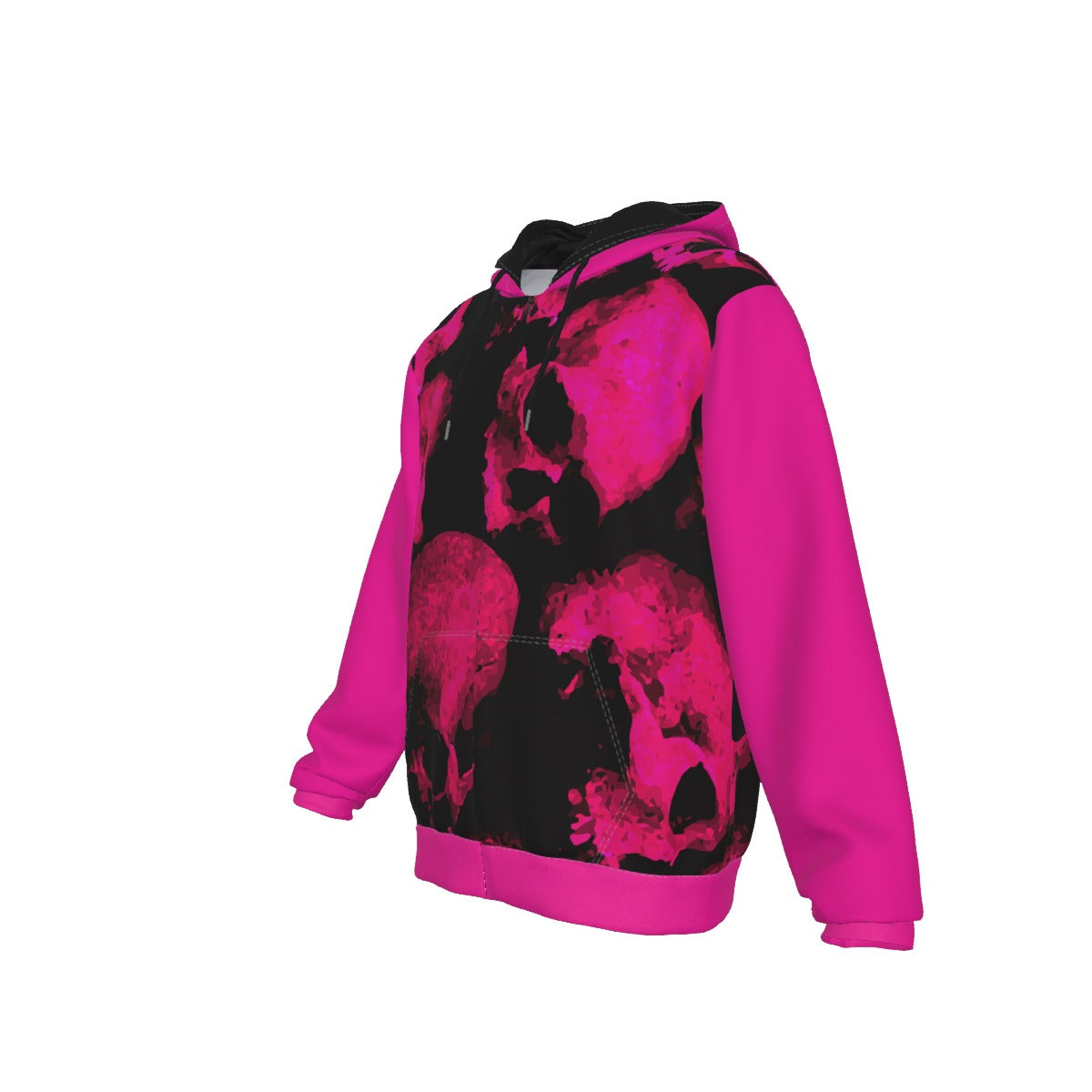 Pink Skulls Zip Up Hoodie With Pocket