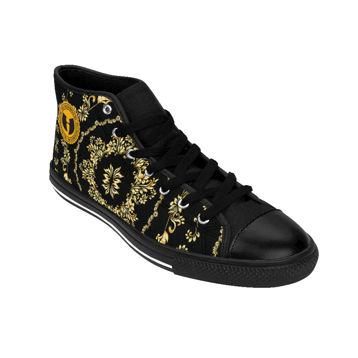 OFFICIAL 
HELL RAZAH MUSIC INC.  BLACK 'N GOLD  FORT KNOX HEAVENCOPTERS V.II MEN'S DESIGNER HIGH-TOP SNEAKERS HEAVEN RAZAH SEASONAL MERCH