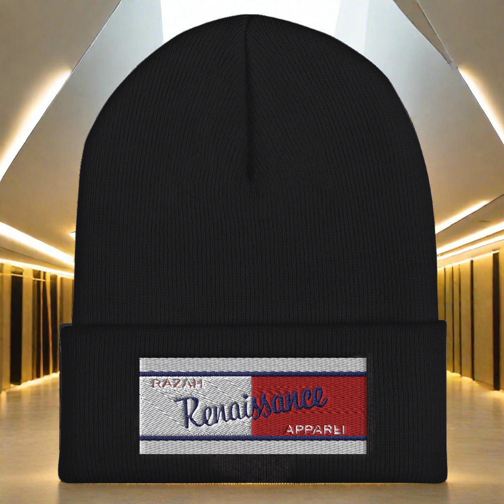 Razah Renaissance Apparel Red White Blue Embroidered Cuffed Beanie