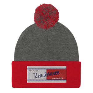 Razah Renaissance Apparel Red White Blue Embroidered Beanie - Pom Pom Knit Cap